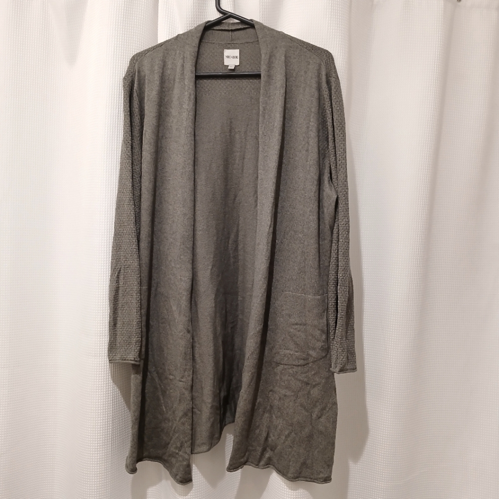 NIC+ZOE Sage Green Open Fron Long Cardigan with Waffle Arms Size XXL